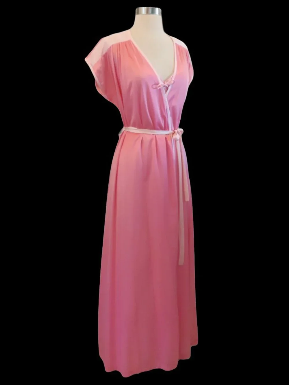 Vintage Pink Peignoir Set M Coquette Sheer Nylon Slip Dress Nightgown Robe